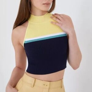 Babaton (Aritzia) Yellow & Blue Mock Neck Sculpt Knit Tank Top